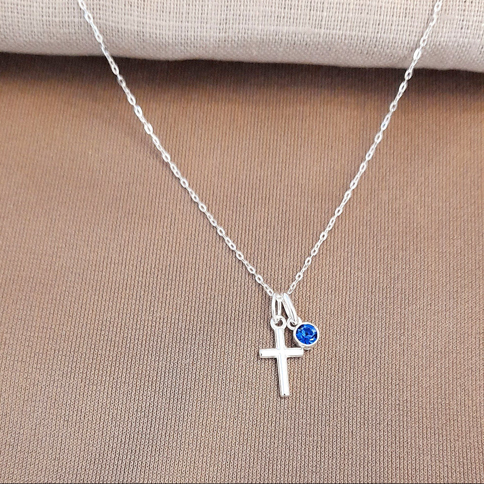 Granddaughter Cross Necklace with Birthstone in Sterling Silver 925 | Personalised Jewellery Gift