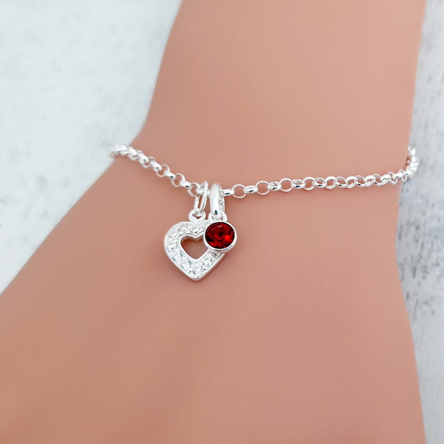 Cousin CZ Heart Bracelet with Birthstone in Sterling Silver 925, Personalised Jewellery Gift