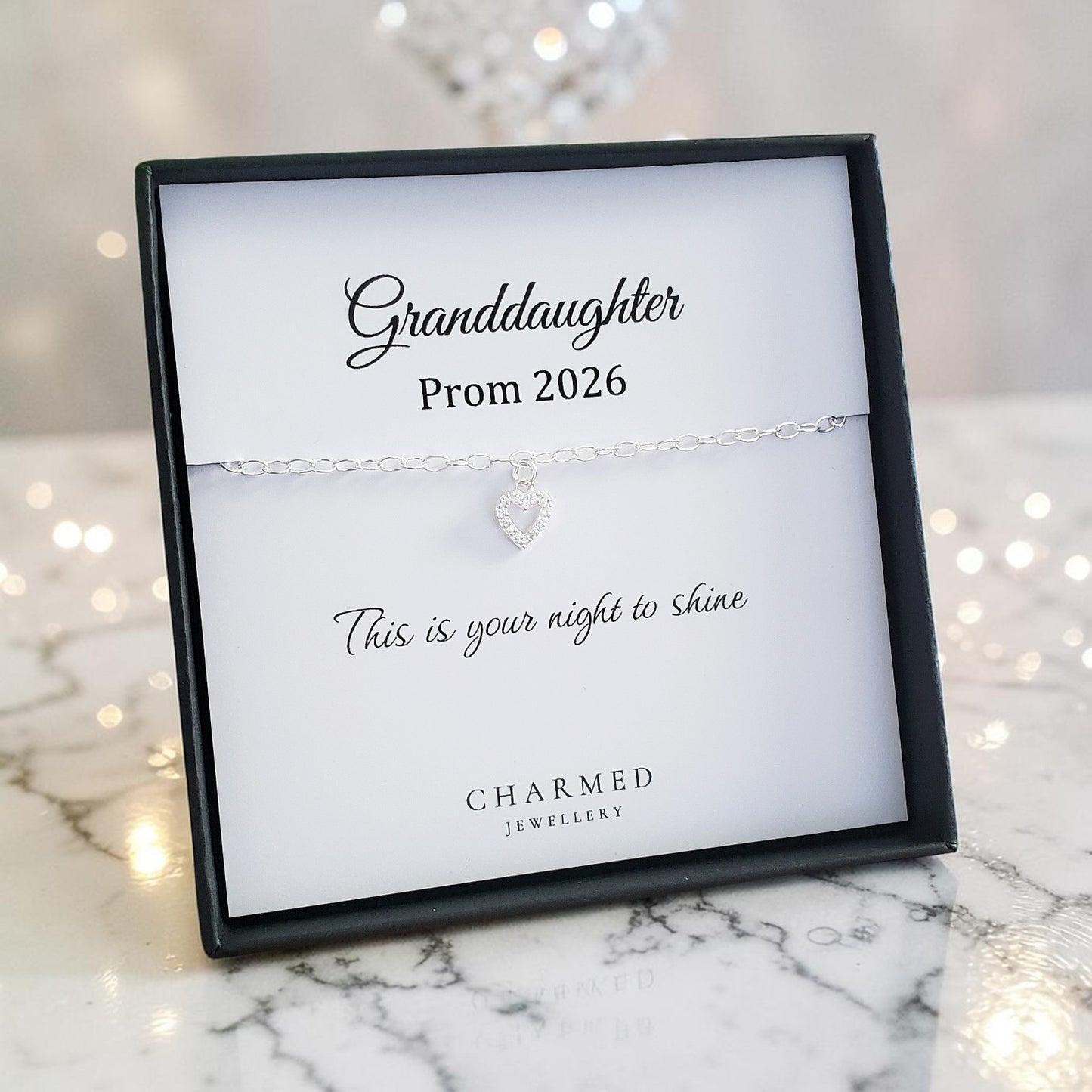 Granddaughter Prom Gift | CZ Heart Bracelet in Sterling Silver 925 | Personalised Jewellery Gift