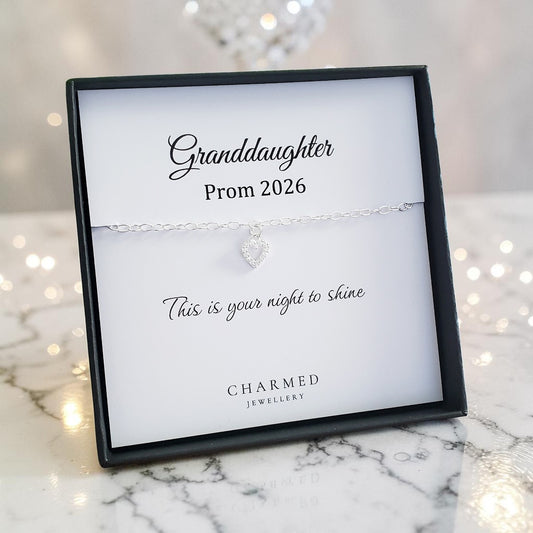 Granddaughter Prom Gift | CZ Heart Bracelet in Sterling Silver 925 | Personalised Jewellery Gift