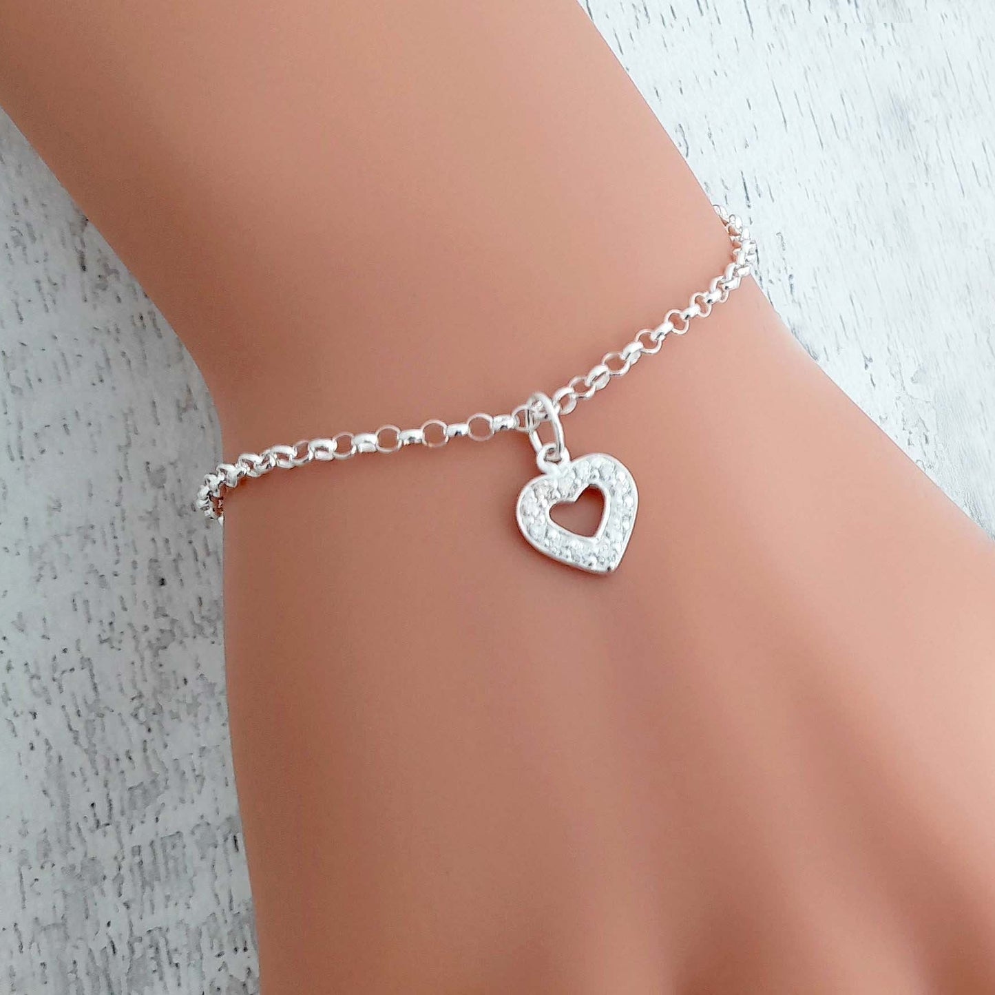 Step Mum of the Bride Heart Bracelet with Cubic Zirconia in Sterling Silver 925, Personalised Jewellery Gift