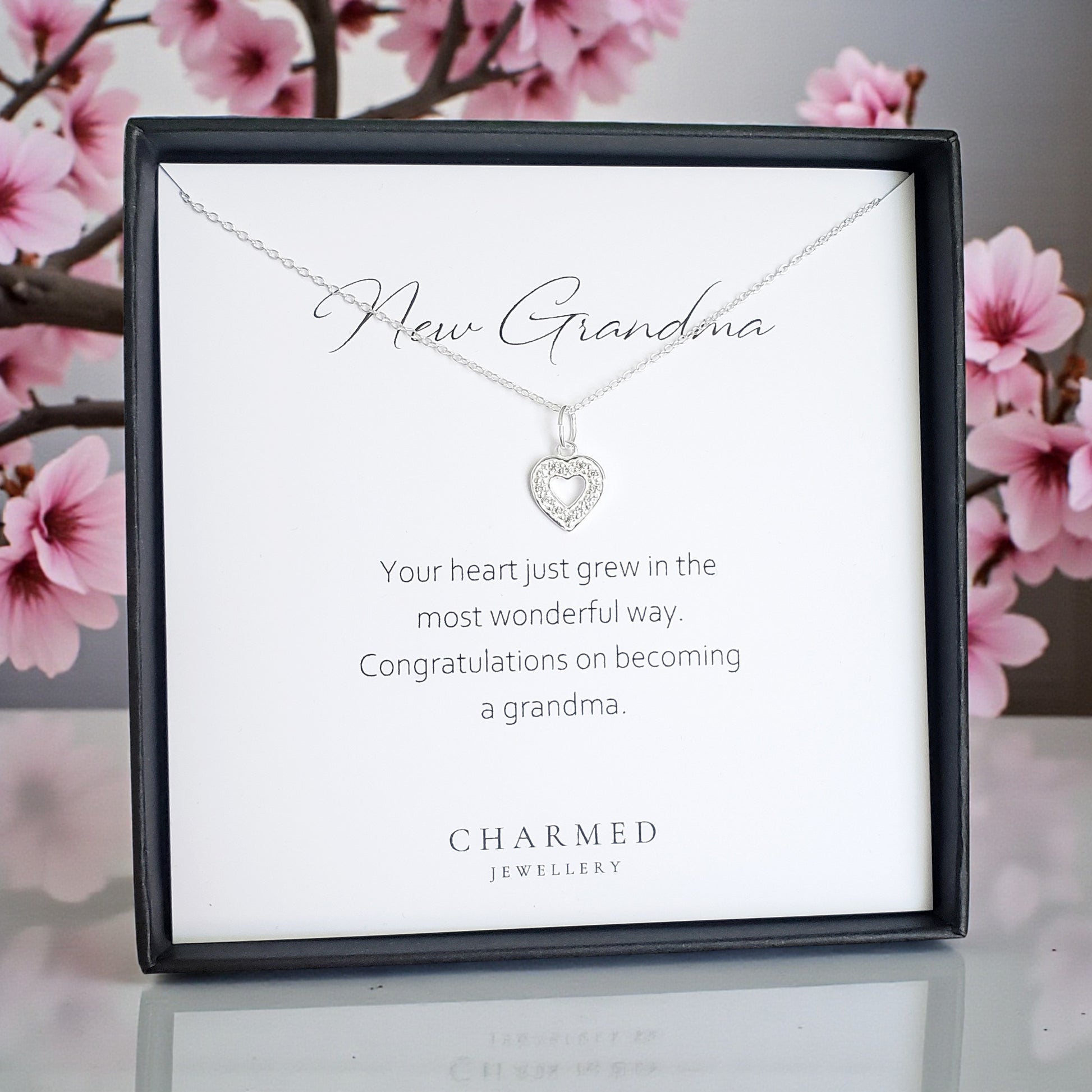 New Grandma CZ Heart Necklace | Sterling Silver 925 | Personalised Jewellery Gift