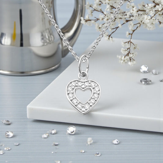 Mum Heart Necklace with Cubic Zirconia | Personalised 925 Sterling Silver | Mum Jewellery Gift