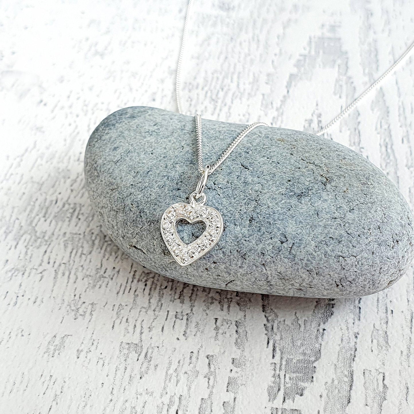 Best Friend Heart Necklace with Cubic Zirconia in Sterling Silver 925, Personalised Jewellery Gift