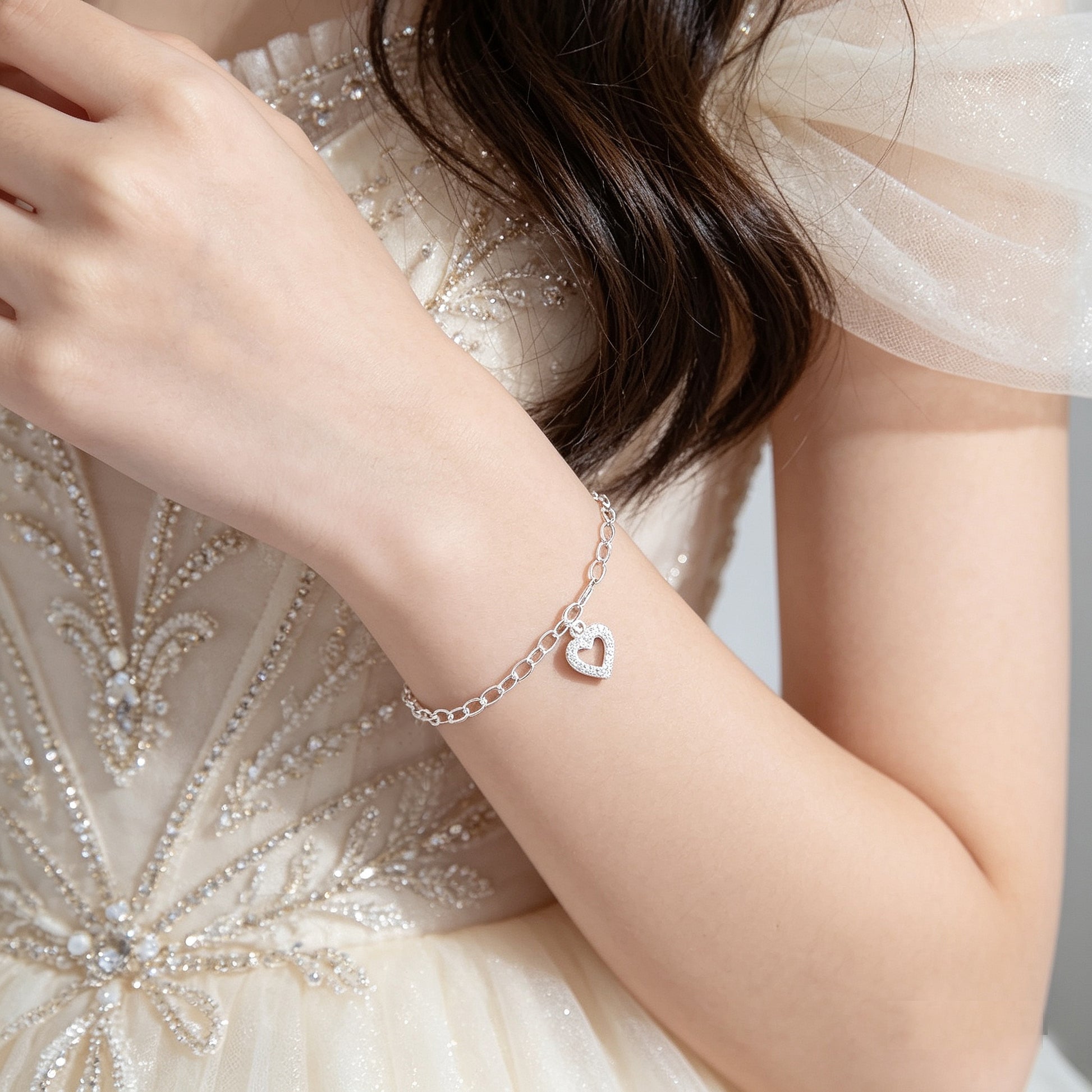 CZ Heart Bracelet in Sterling Silver 925 | Personalised Jewellery Gift