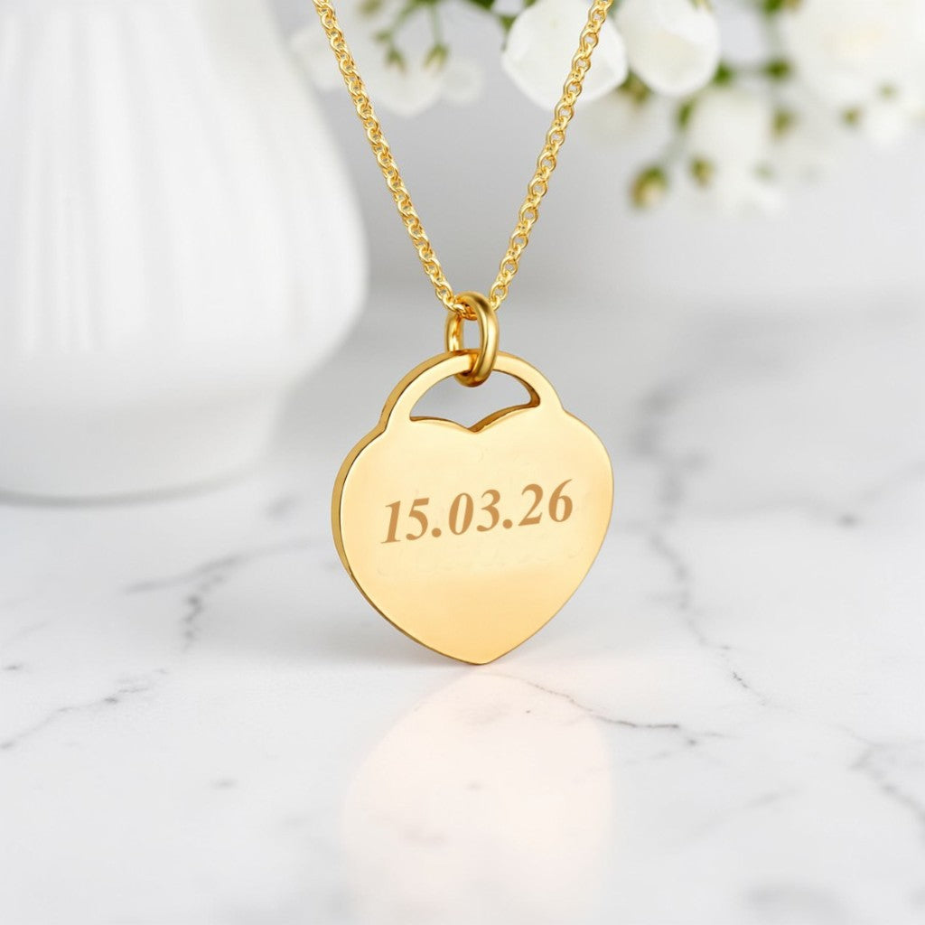 Engraved Name Heart Necklace | 14ct Gold Stainless Steel | Personalised Jewellery
