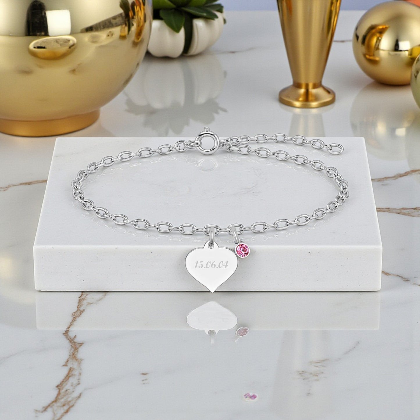 Engraved Birthstone Bracelet | Sterling Silver 925 