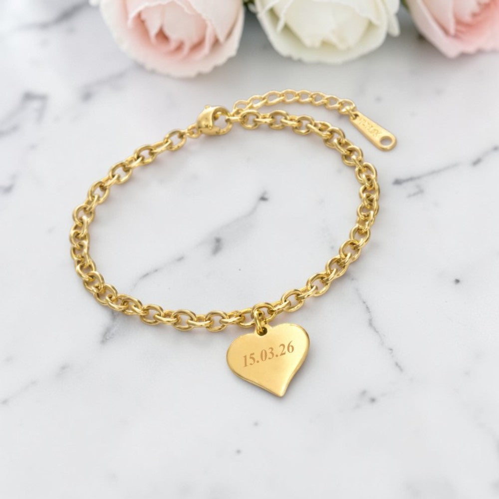 Engraved Name Charm Bracelet | 14ct Gold Plated Stainless Steel | Personalised Jewellery Gift