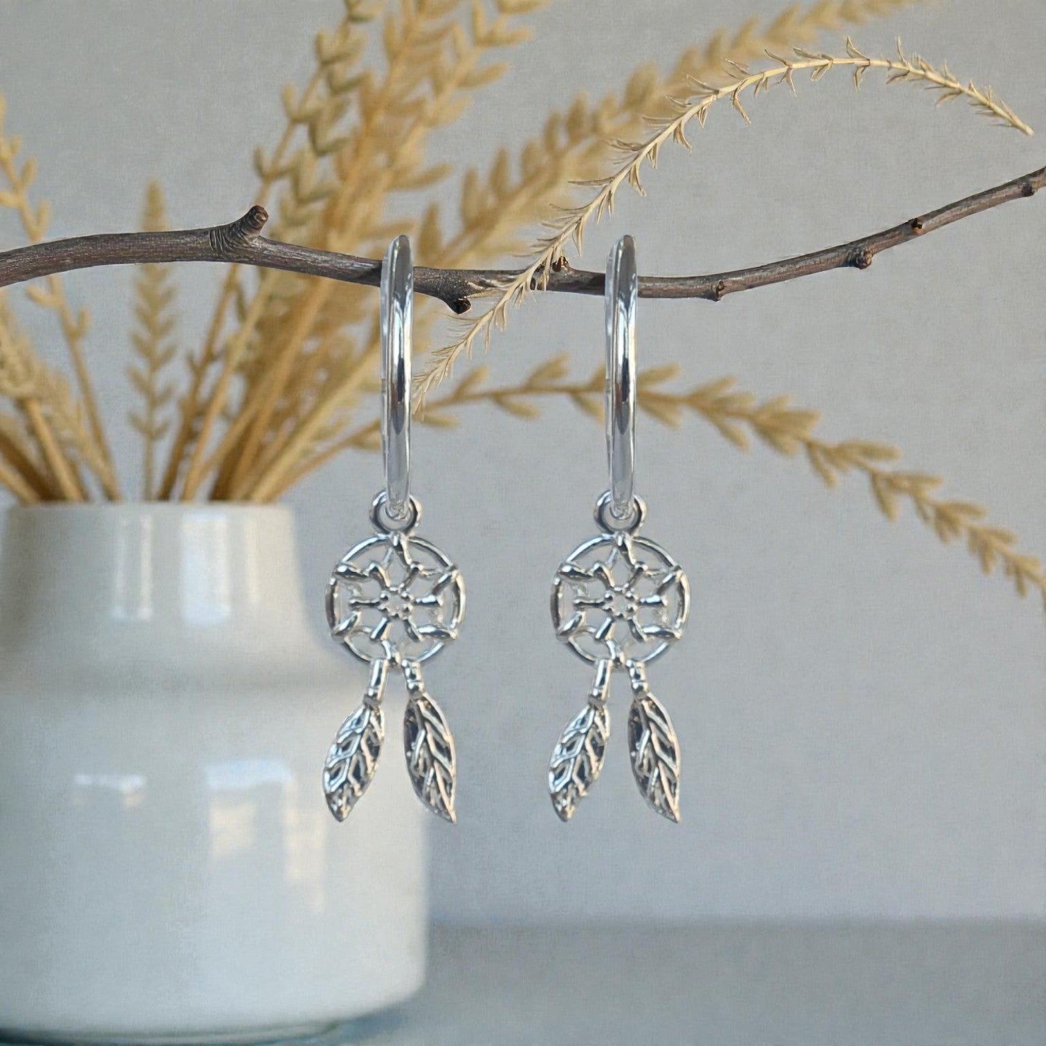 Dreamcatcher Hoop Earrings – 15mm | 925 Sterling Silver