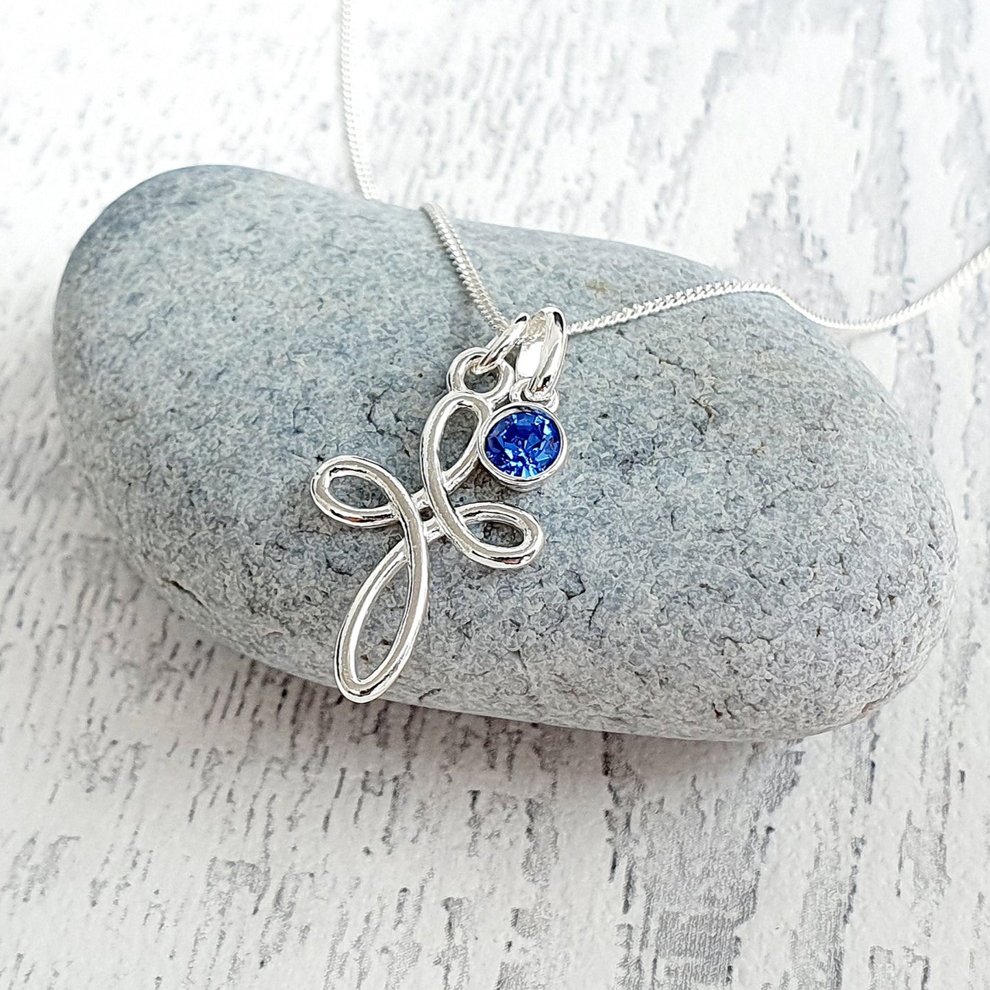 Christening Eternity Cross Necklace with Birthstone in Sterling Silver 925 | Personalised Jewellery Gift