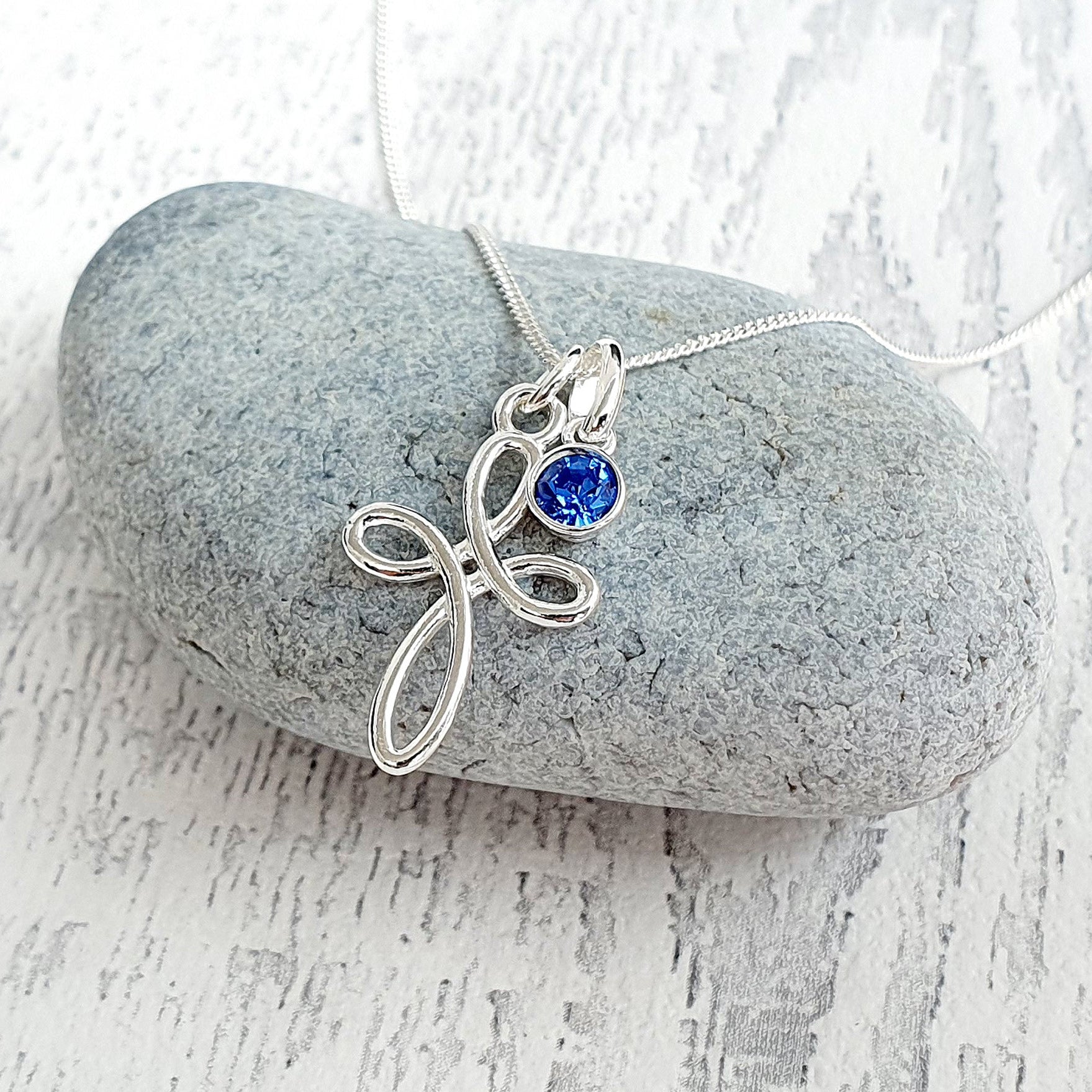 First Holy Communion Gift, Eternity Cross Necklace with Birthstone in Sterling Silver 925, Personalised Jewellery Gift