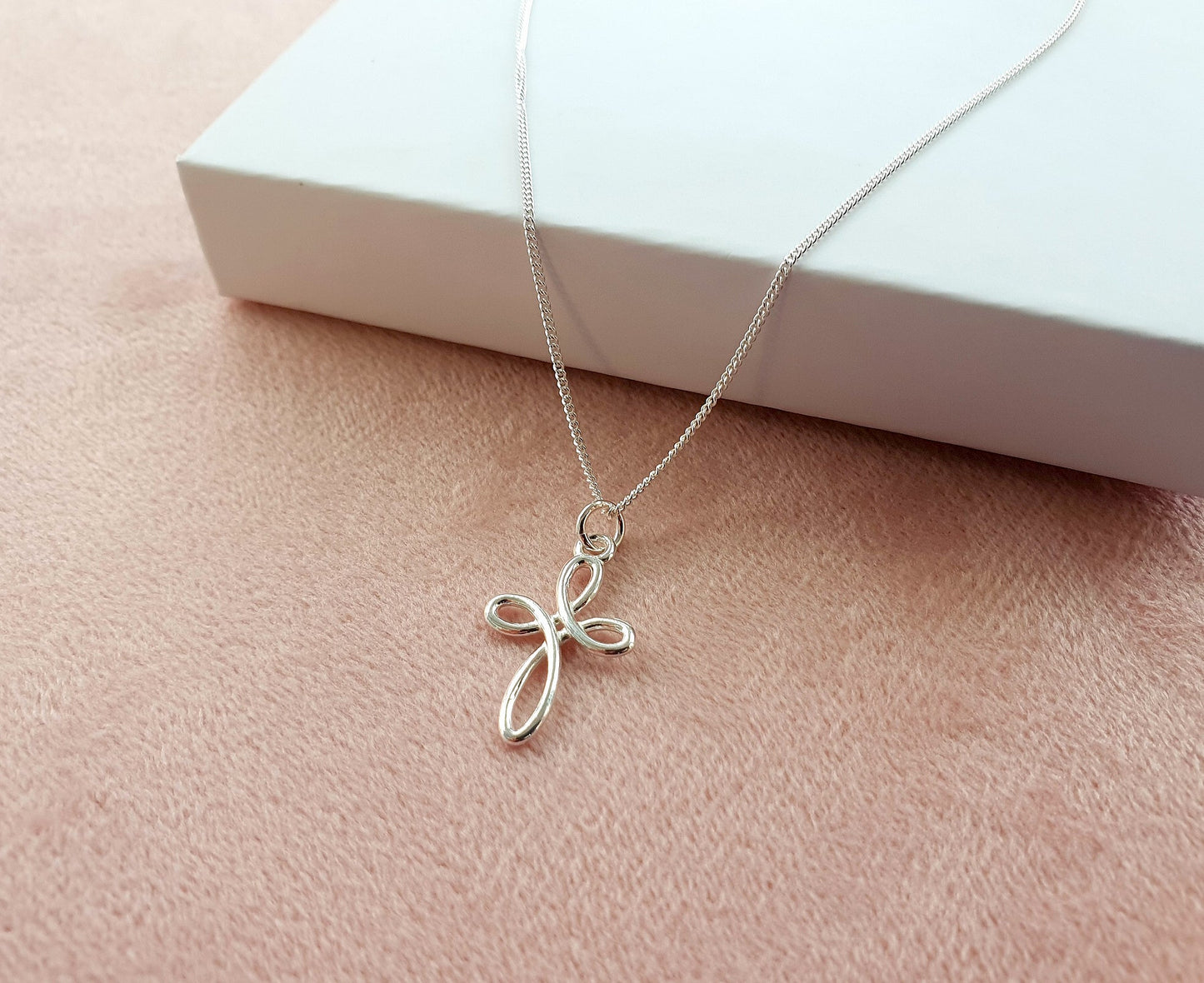 Confirmation Eternity Cross Necklace with Birthstone in Sterling Silver 925, Personalised Jewellery Gift