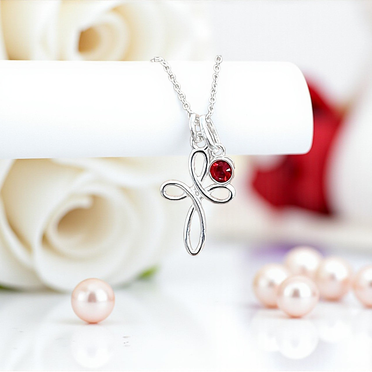 Christening Eternity Cross Necklace with Birthstone | Sterling Silver 925 