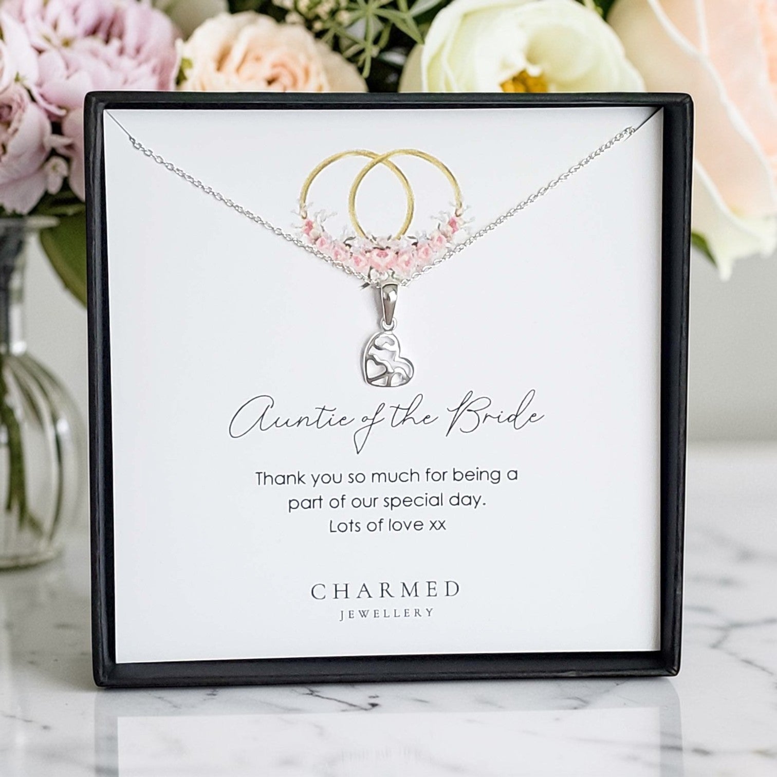 Auntie of the Bride Gift | Fancy Heart Necklace 925 Sterling Silver | Personalised Jewellery Gift