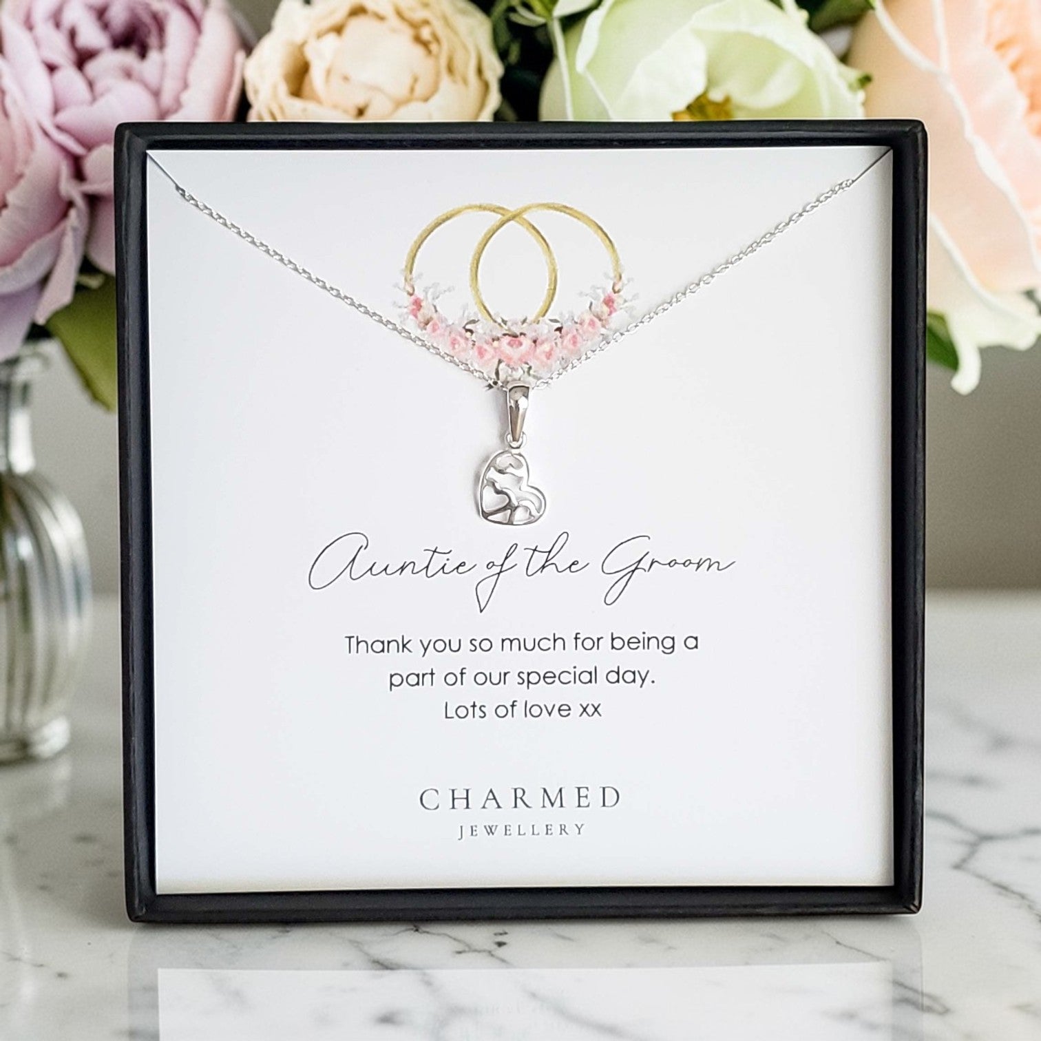 Auntie of the Groom Gift | Fancy Heart Necklace 925 Sterling Silver | Personalised Jewellery Gift