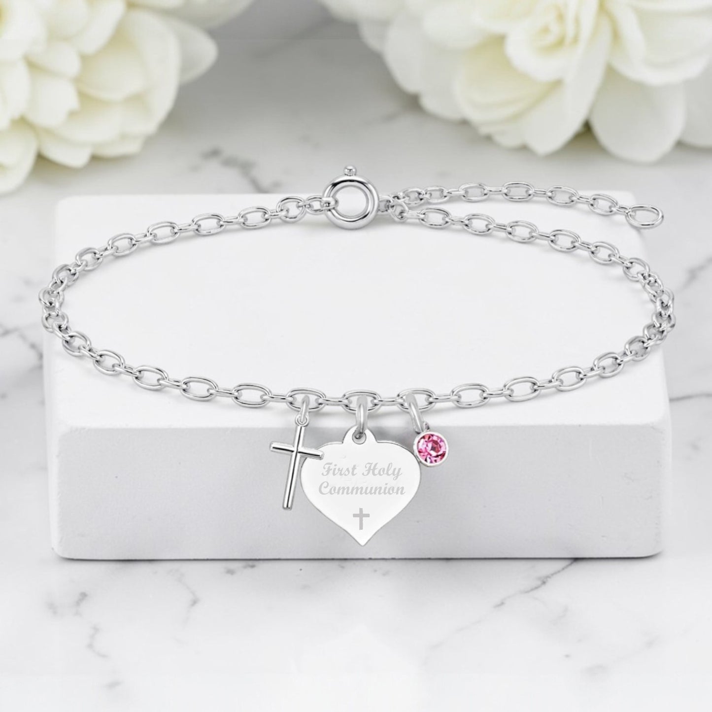 First Holy Communion Cross Bracelet | Sterling Silver 925 | Personalised Religious Jewellery Gift