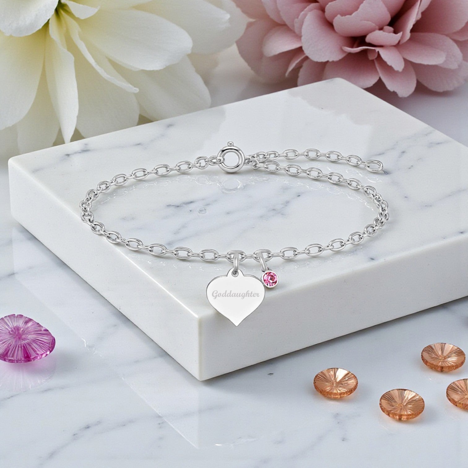 Goddaughter Birthstone Bracelet | Sterling Silver 925 | Personalised Engraved Jewellery Gift