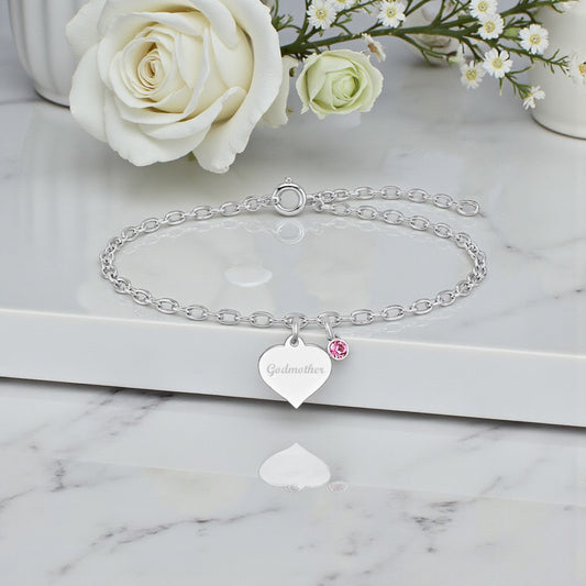 Godmother Birthstone Bracelet | Sterling Silver 925 | Personalised Engraved Jewellery Gift
