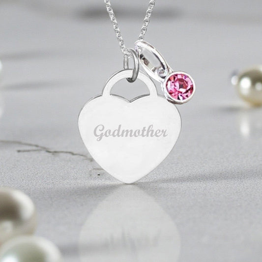 Godmother Engraved Necklace with Birthstone| Sterling Silver 925 | Personalised Jewellery