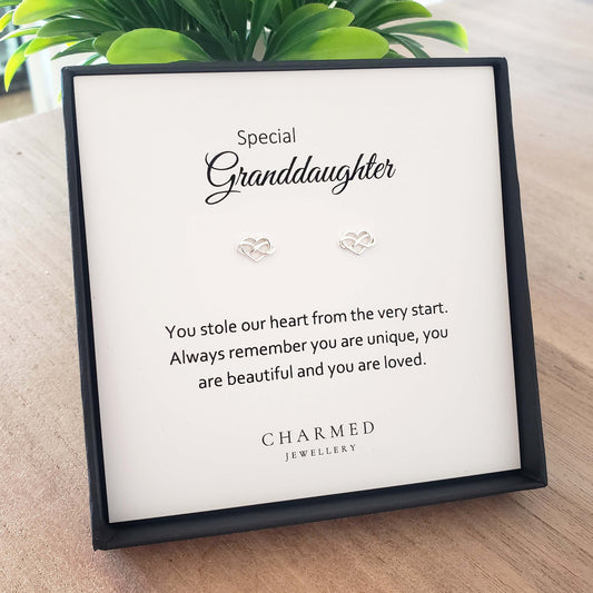 Granddaughter Gift, Infinity Heart Stud Earrings Sterling Silver 925 | Personalised Jewellery Gift