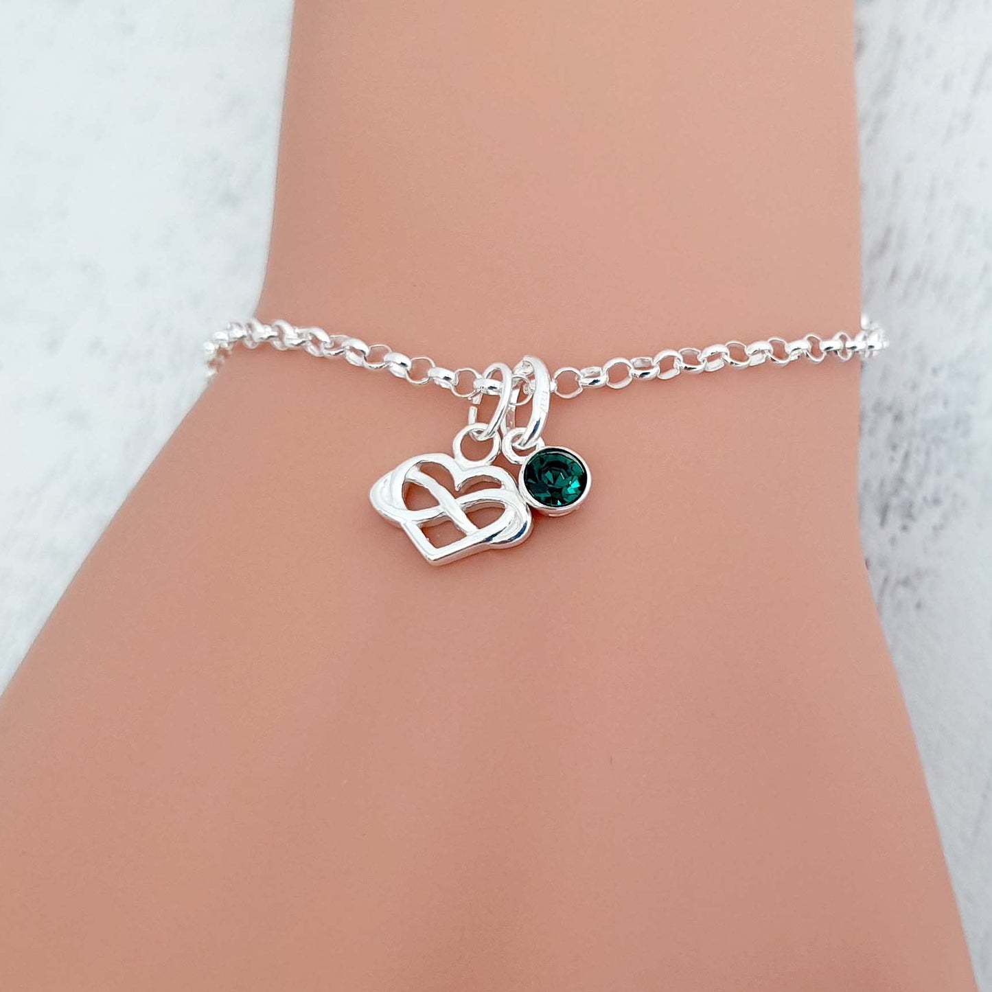 18th Birthday Infinity Heart Bracelet with Birthstone in Sterling Silver 925, Personalised Jewellery Gift