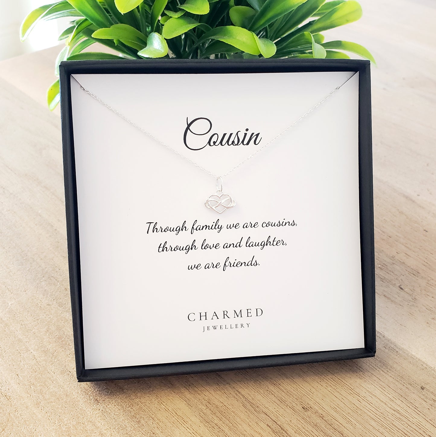 Cousin Infinity Heart Necklace | Sterling Silver 925 | Personalised Jewellery Gift
