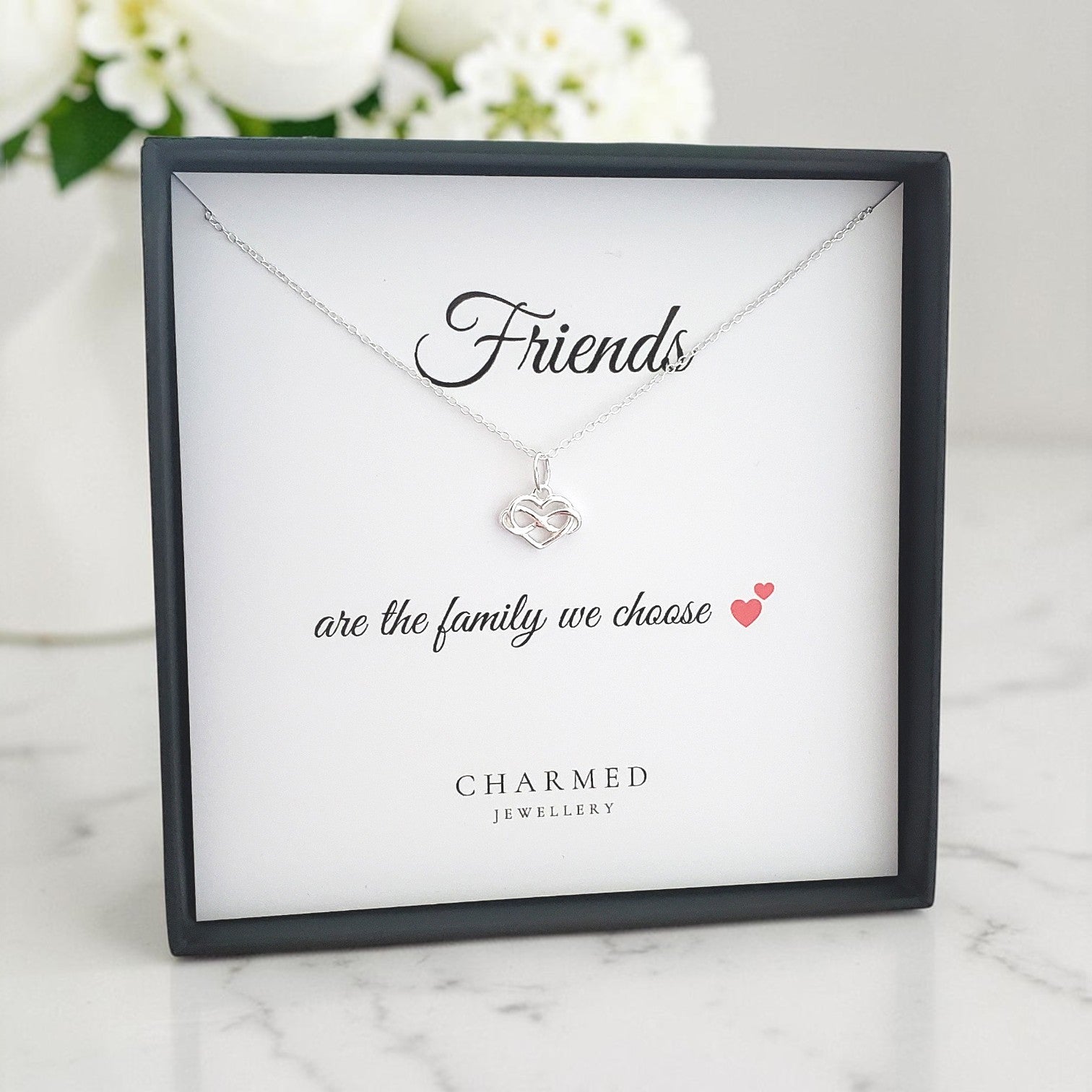 Friends Infinity Heart Necklace in Sterling Silver 925 | Personalised Jewellery Gift