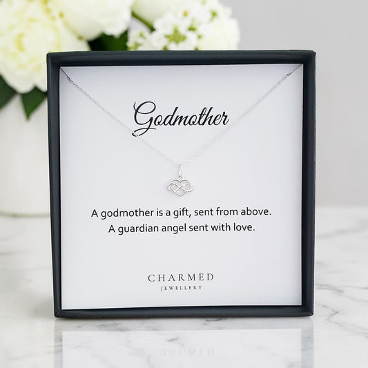 Godmother Gift, Infinity Heart Necklace in Sterling Silver 925, Personalised Jewellery Gift