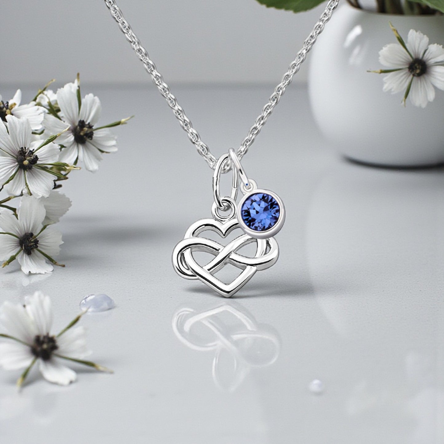 Infinity Heart Birthstone Necklace | Sterling Silver 925 Personalised Jewellery