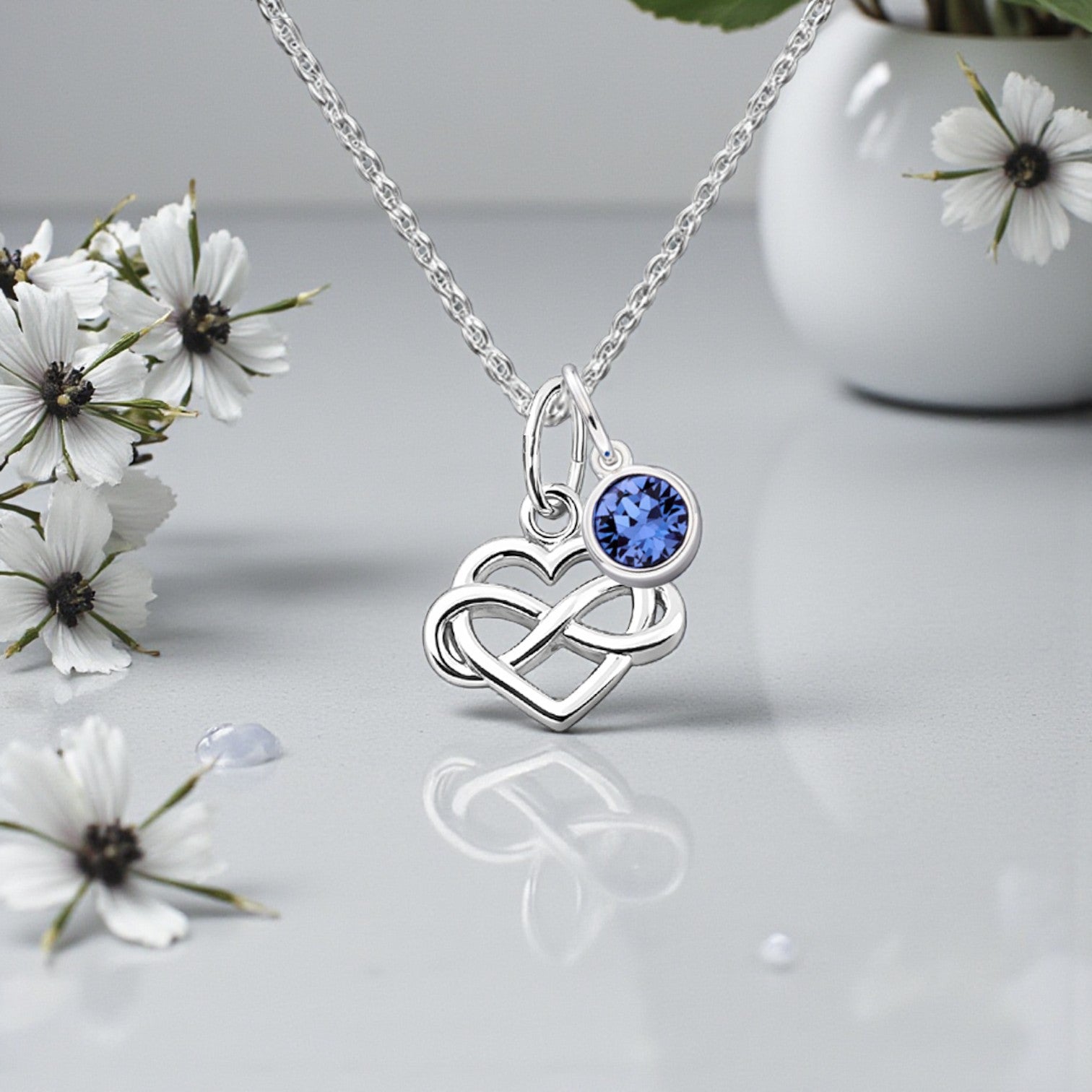 Infinity Heart Birthstone Necklace | Sterling Silver 925 Personalised Jewellery
