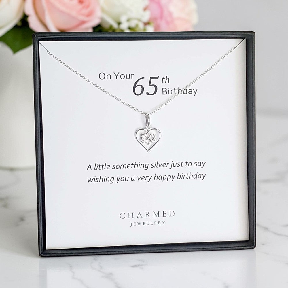65th Birthday Infinity Knot Heart Necklace in Sterling Silver 925 | Personalised Gift