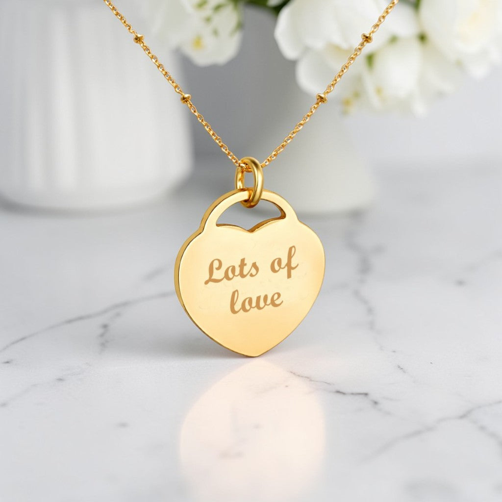 Engraved Name Heart Necklace | 14ct Gold Stainless Steel | Personalised Jewellery