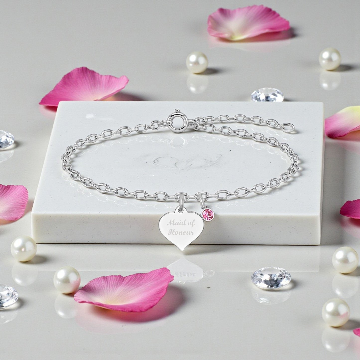 Maid of Honour Birthstone Bracelet | Sterling Silver 925 | Personalised Wedding Jewellery Gift