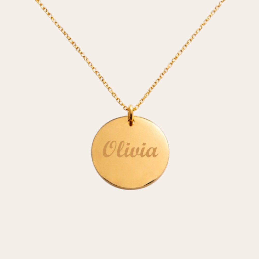 Engraved Name Disc Necklace | 14ct Gold Stainless Steel | Personalised Jewellery