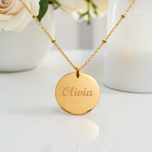 Engraved Name Disc Necklace | Gold Stainless Steel | Personalised Jewellery