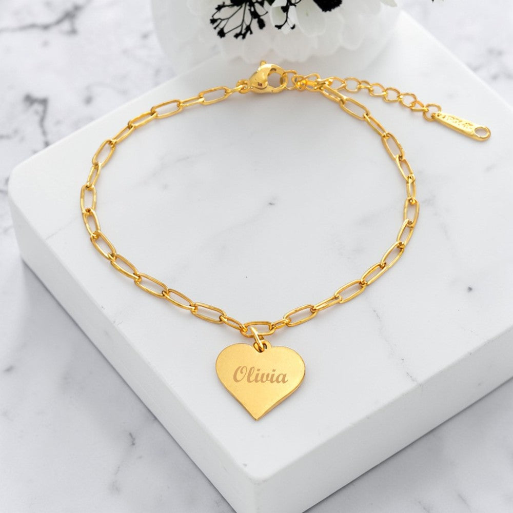 Engraved Name Paperclip Bracelet | 14ct Gold Plated Stainless Steel | Personalised Jewellery Gift