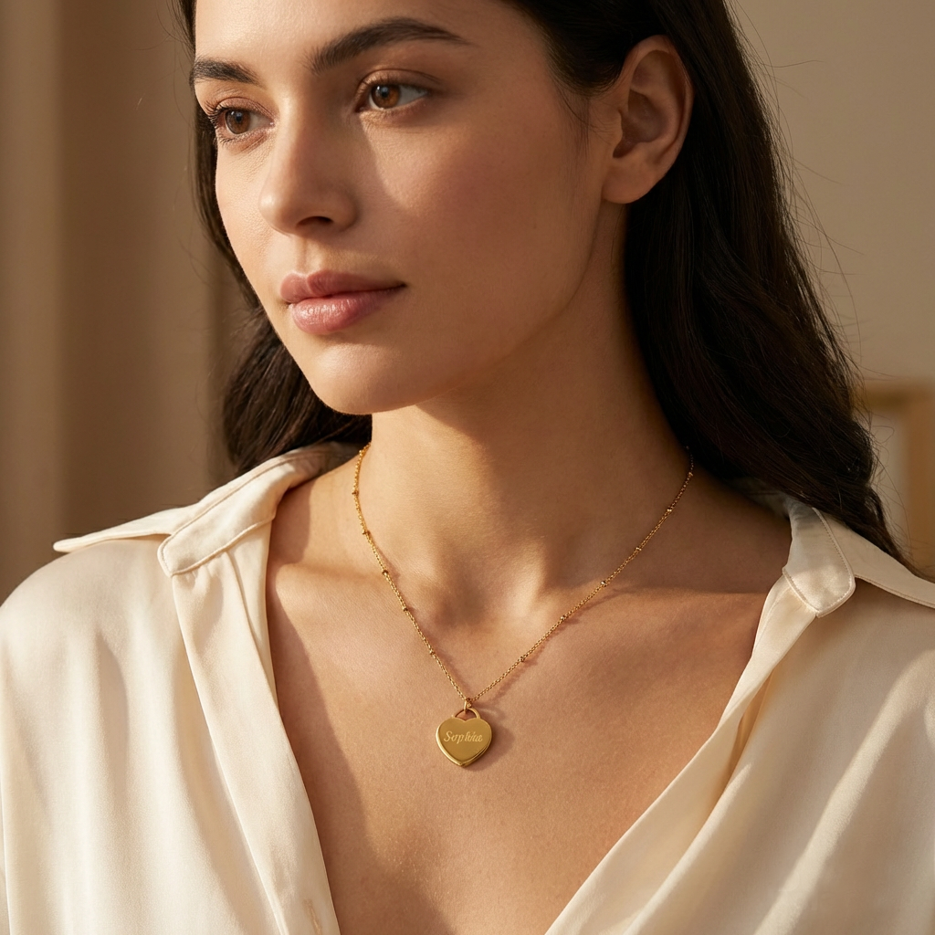 Engraved Name Heart Necklace | 14ct Gold Stainless Steel | Personalised Jewellery