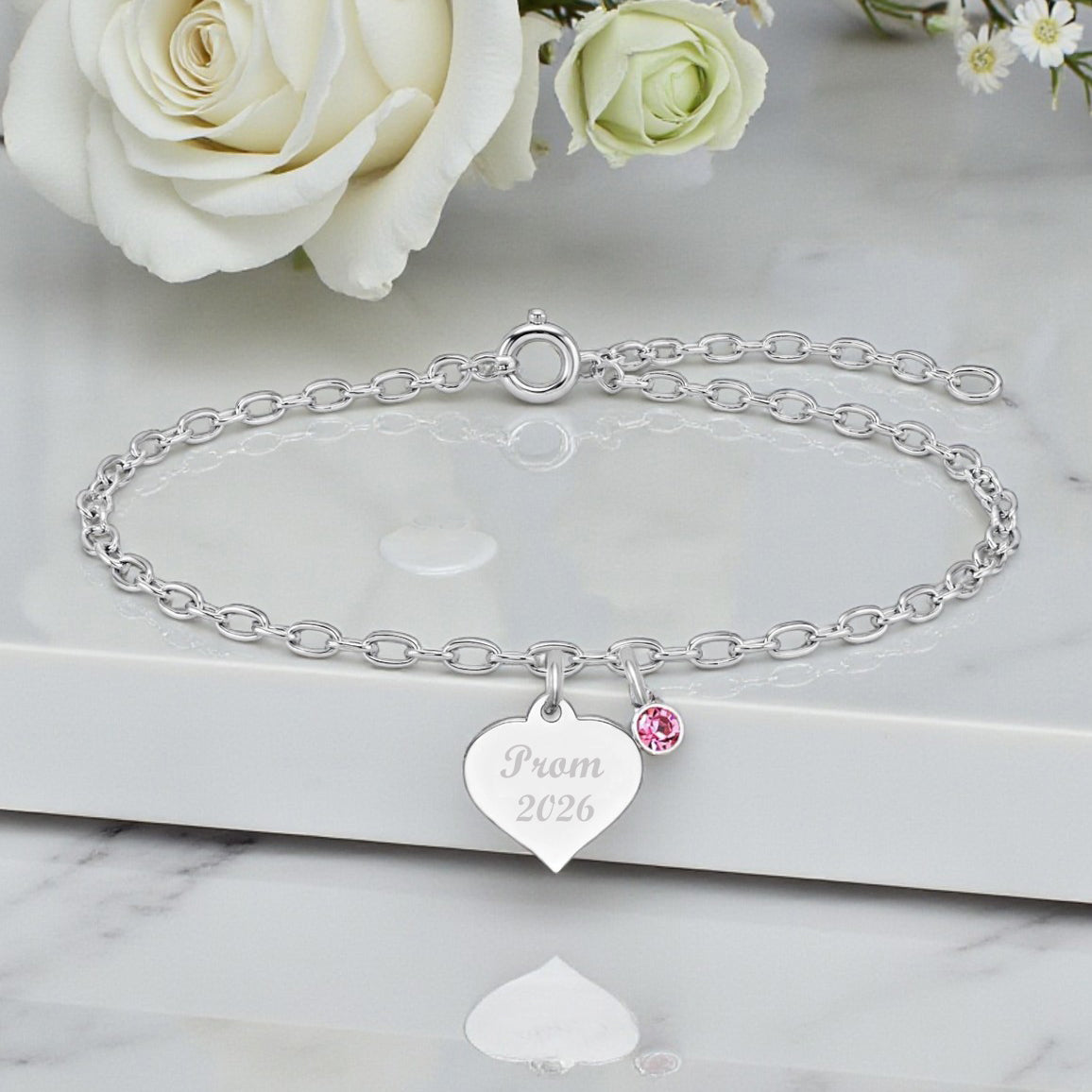 Prom Birthstone Bracelet | Sterling Silver 925 | Personalised Engraved Jewellery Gift