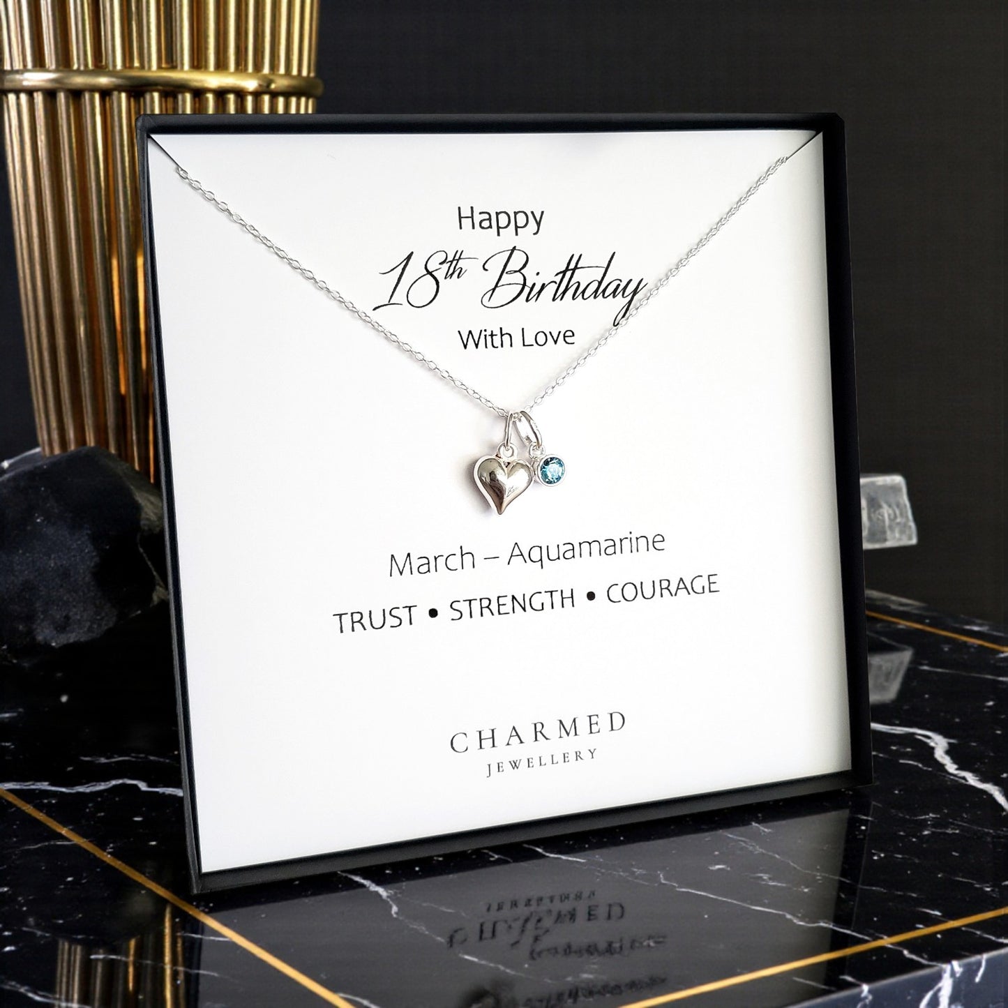 18th Birthday Gift | Puffy Heart Necklace with Swarovski Crystal Birthstone