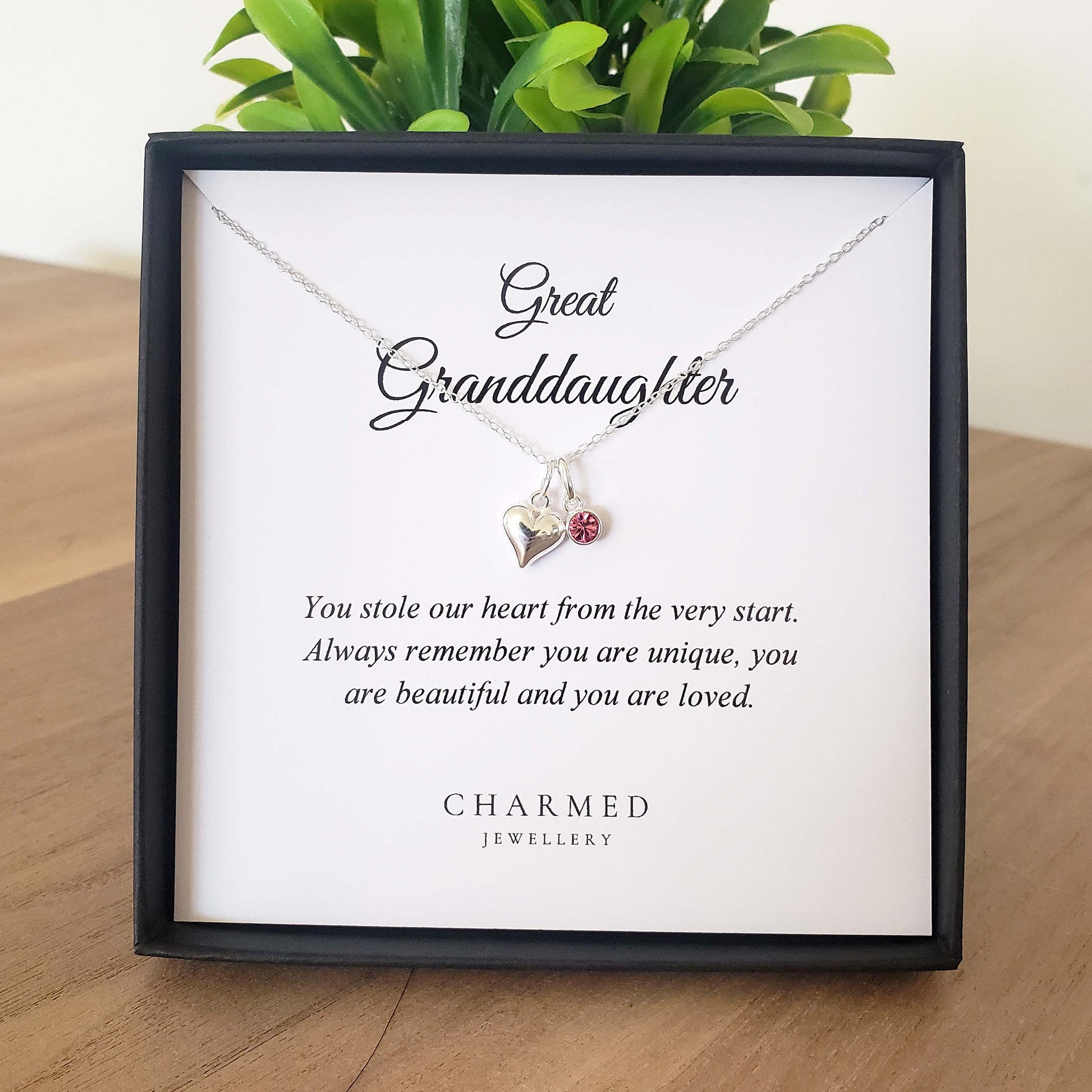 Great Granddaughter Heart Necklace with Birthstone | Sterling Silver 925 | Personalised Jewellery Gift