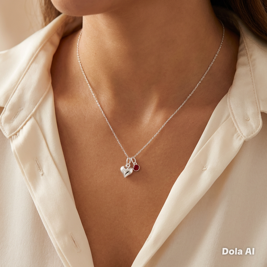 13th Birthday Heart Necklace with Birthstone | Sterling Silver 925 | Personalised Jewellery