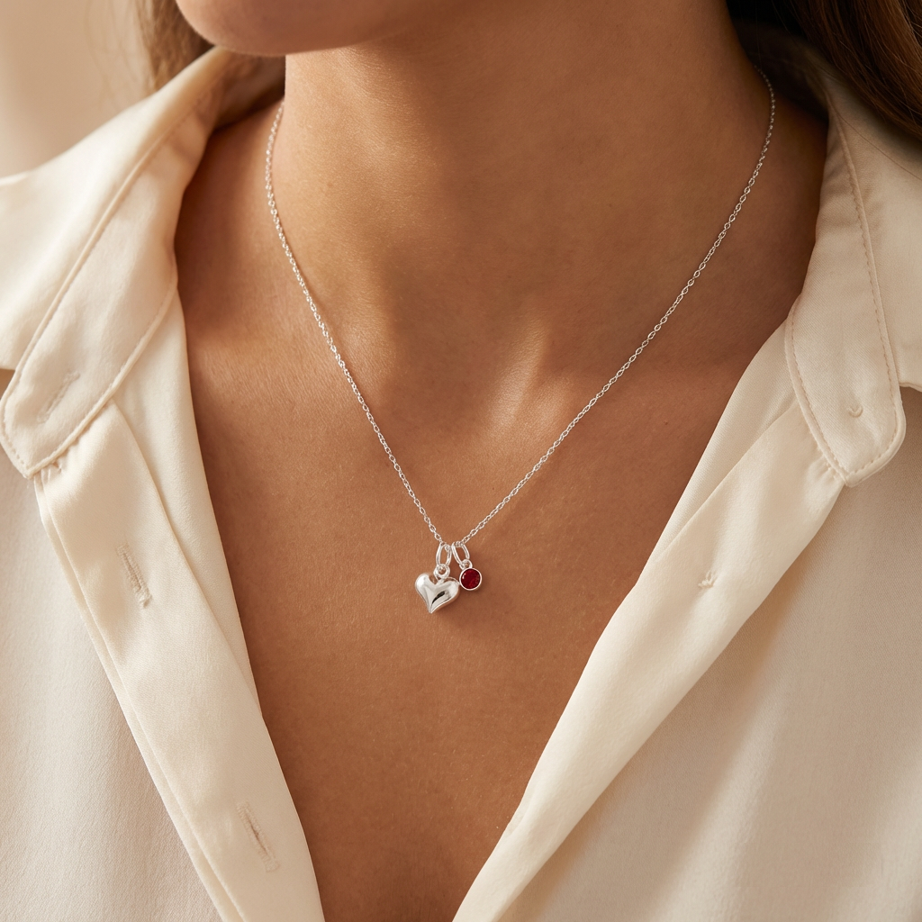 Granddaughter Heart Necklace with Birthstone | Sterling Silver 925 | Personalised Jewellery Gift