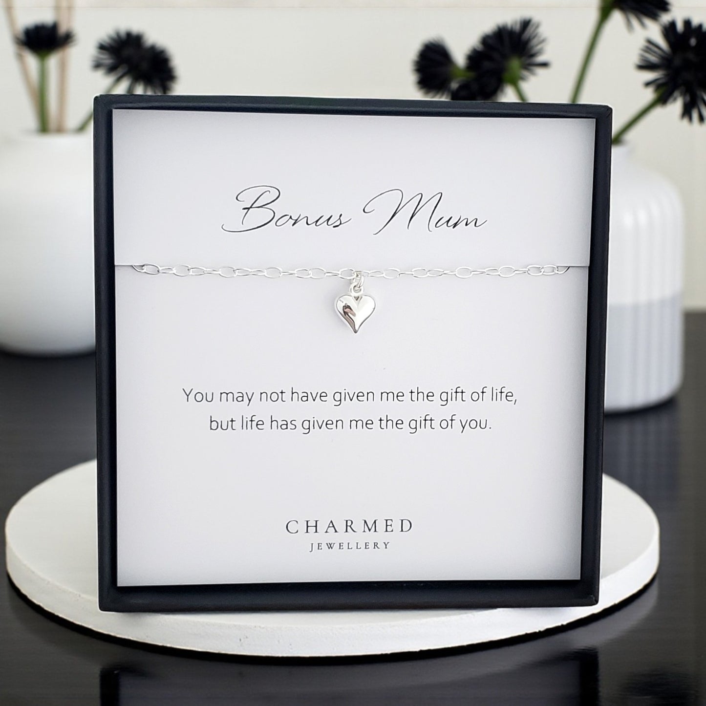 Bonus Mum Puffy Heart Bracelet | Sterling Silver 925 | Personalised Jewellery Gift