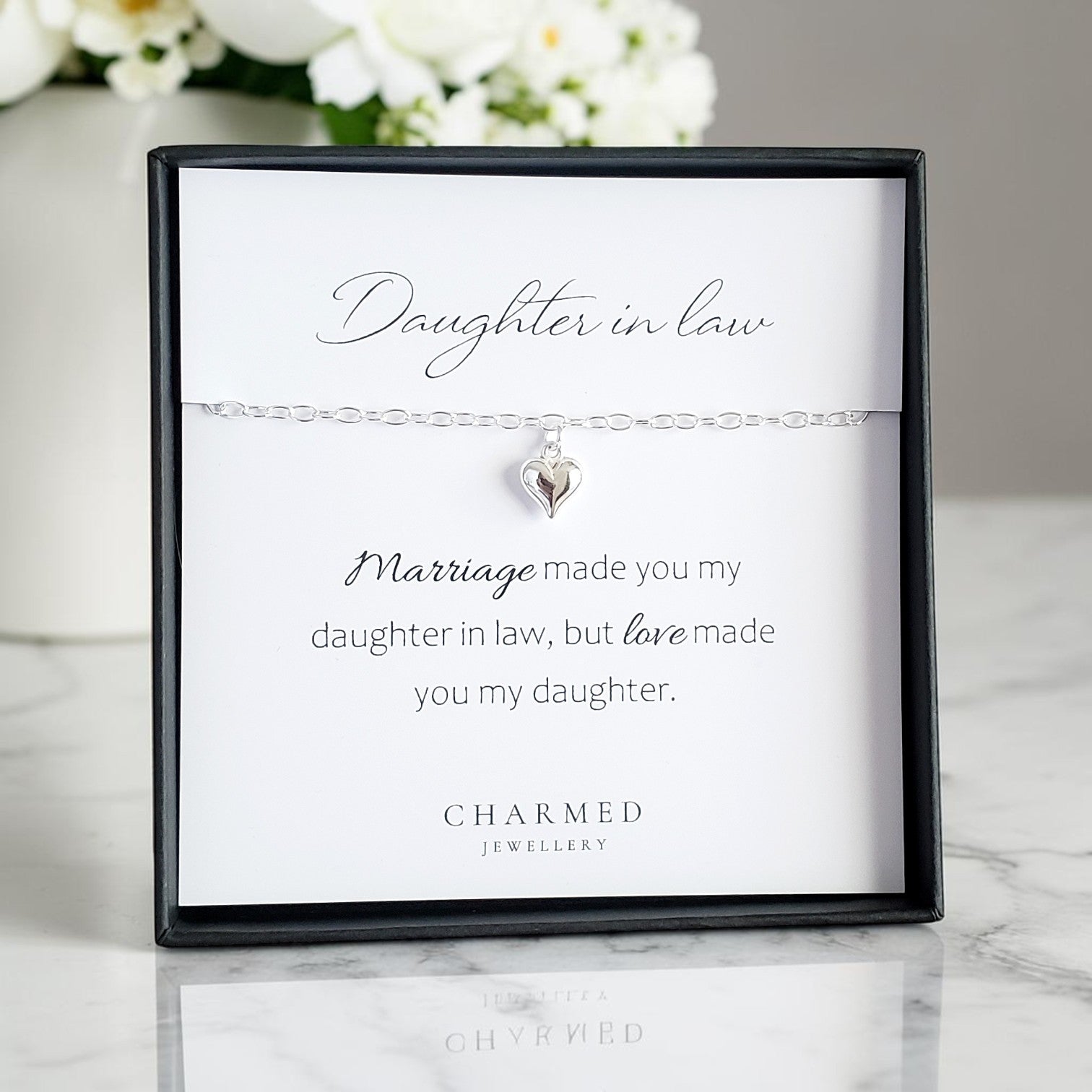 Daughter in Law Puffy Heart Bracelet | Sterling Silver 925 | Personalised Jewellery Gift