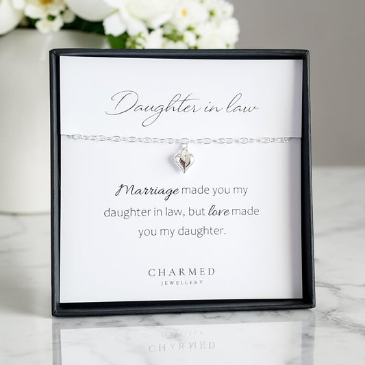 Daughter in Law Puffy Heart Bracelet | Sterling Silver 925 | Personalised Jewellery Gift