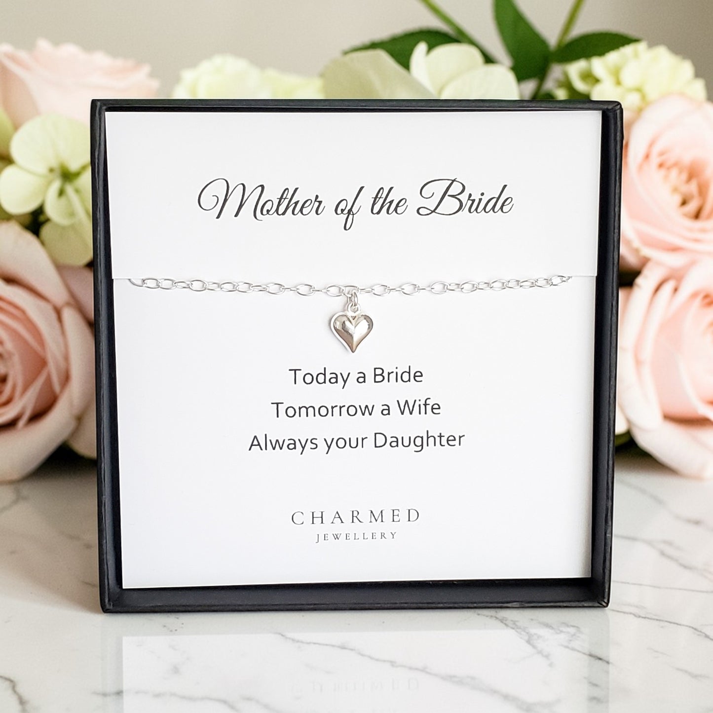Mother of the Bride Puffy Heart Bracelet | Sterling Silver 925 | Personalised Jewellery Gift