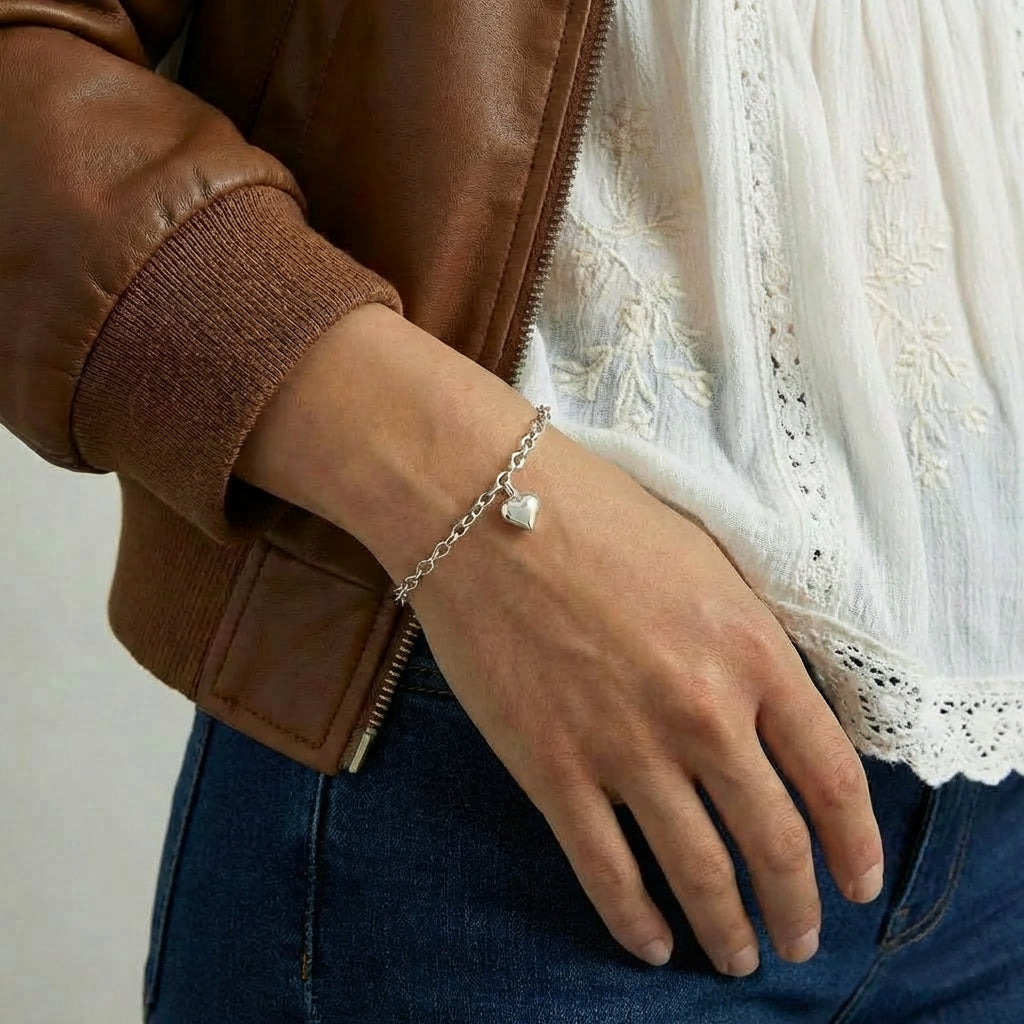 Puffy Heart Bracelet in Sterling Silver 925 