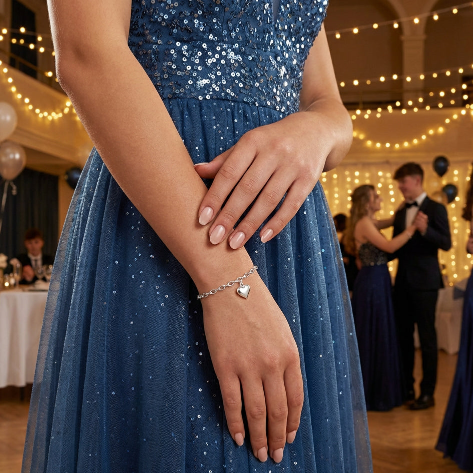 Daughter Prom Gift | Puffy Heart Bracelet in Sterling Silver 925 | Personalised Jewellery