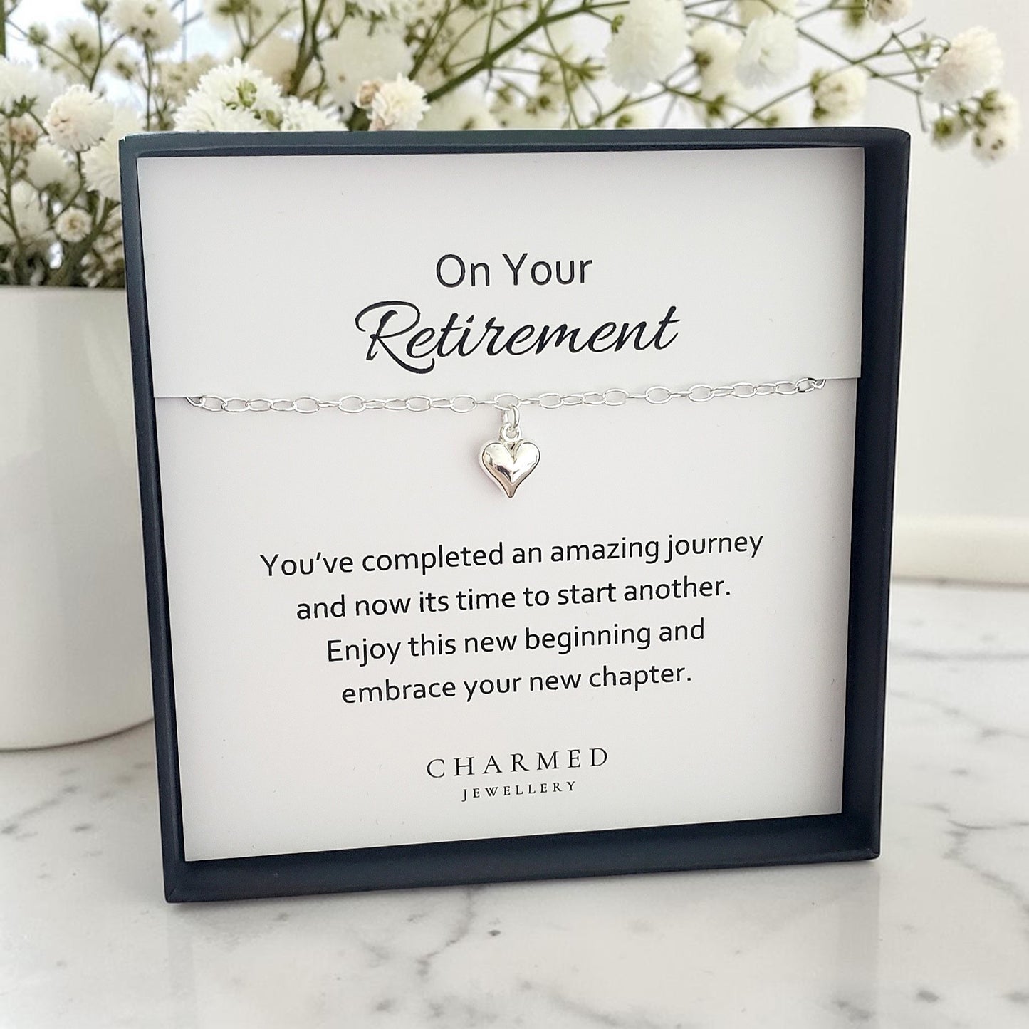 Retirement Gift, Puffy Heart Bracelet in Sterling Silver 925, Personalised Jewellery Gift