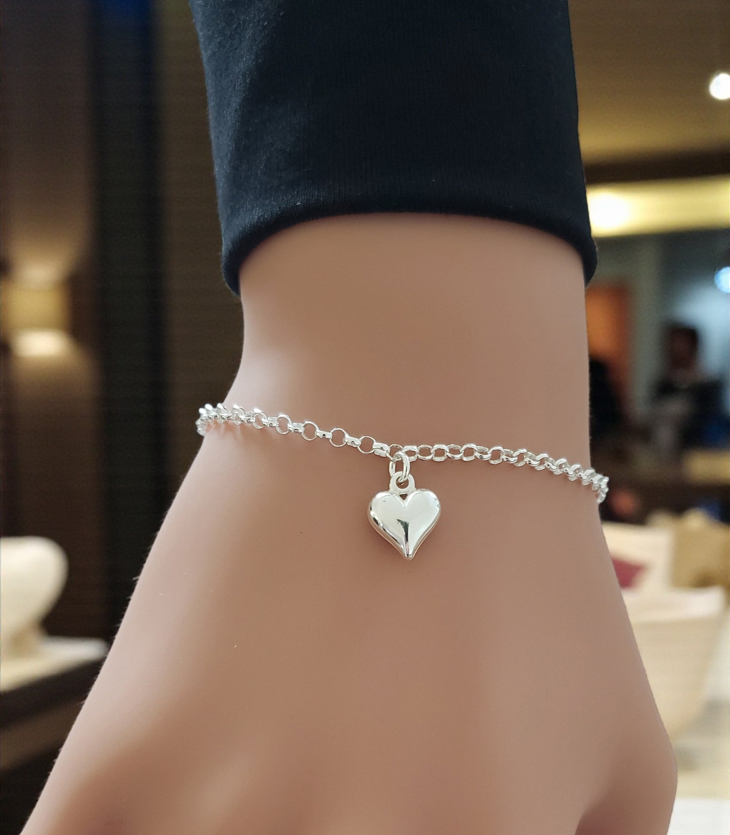 Retirement Gift | Puffy Heart Bracelet in Sterling Silver 925 | Personalised Jewellery Gift